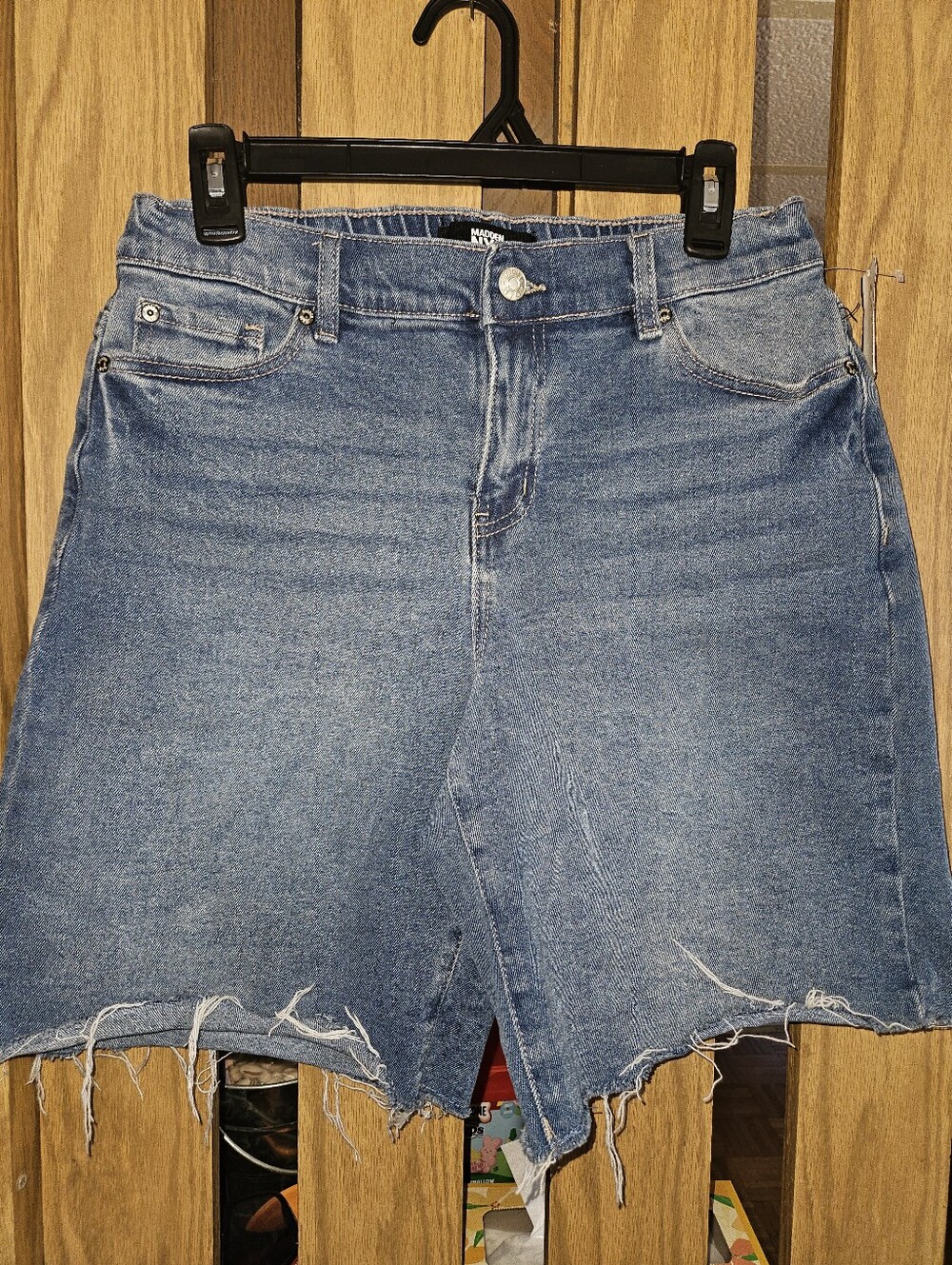 NWOT Madden NYC Sz S High-Rise, Frayed Bottom Blue Jean Shorts